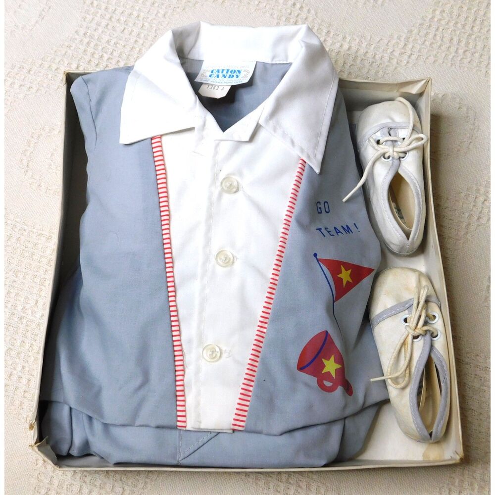 Rare Vintage Baby Boy's Clothing Set Top Bottom Shoes 0-6 mo. Unused Collectible